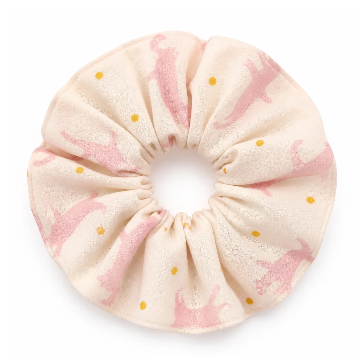 creamy-ivory-blush-pink-cat-mustard-dot-wide-ruffled-hair-scrunchie
