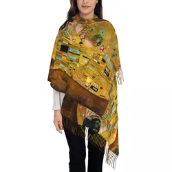 Womens Scarf with Tassel Gustav Klimt The Kiss Large Soft Warm Shawl and Wrap Abstract Freyas Art Daily Wear Pashmina Scarves