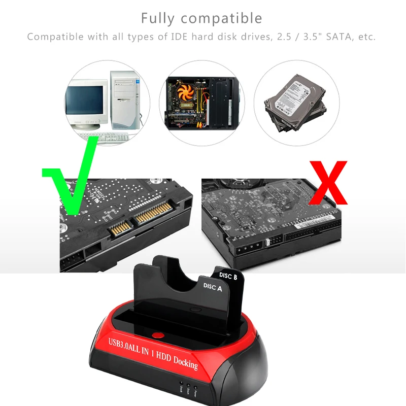 ฮาร์ดดิสก์ไดรฟ์ Docking Station 2ใน1อะแดปเตอร์ภายนอก SATA To USB 3.0สาย2.5 3.5นิ้ว HDD SSD 22 Pin Sata Power Connector