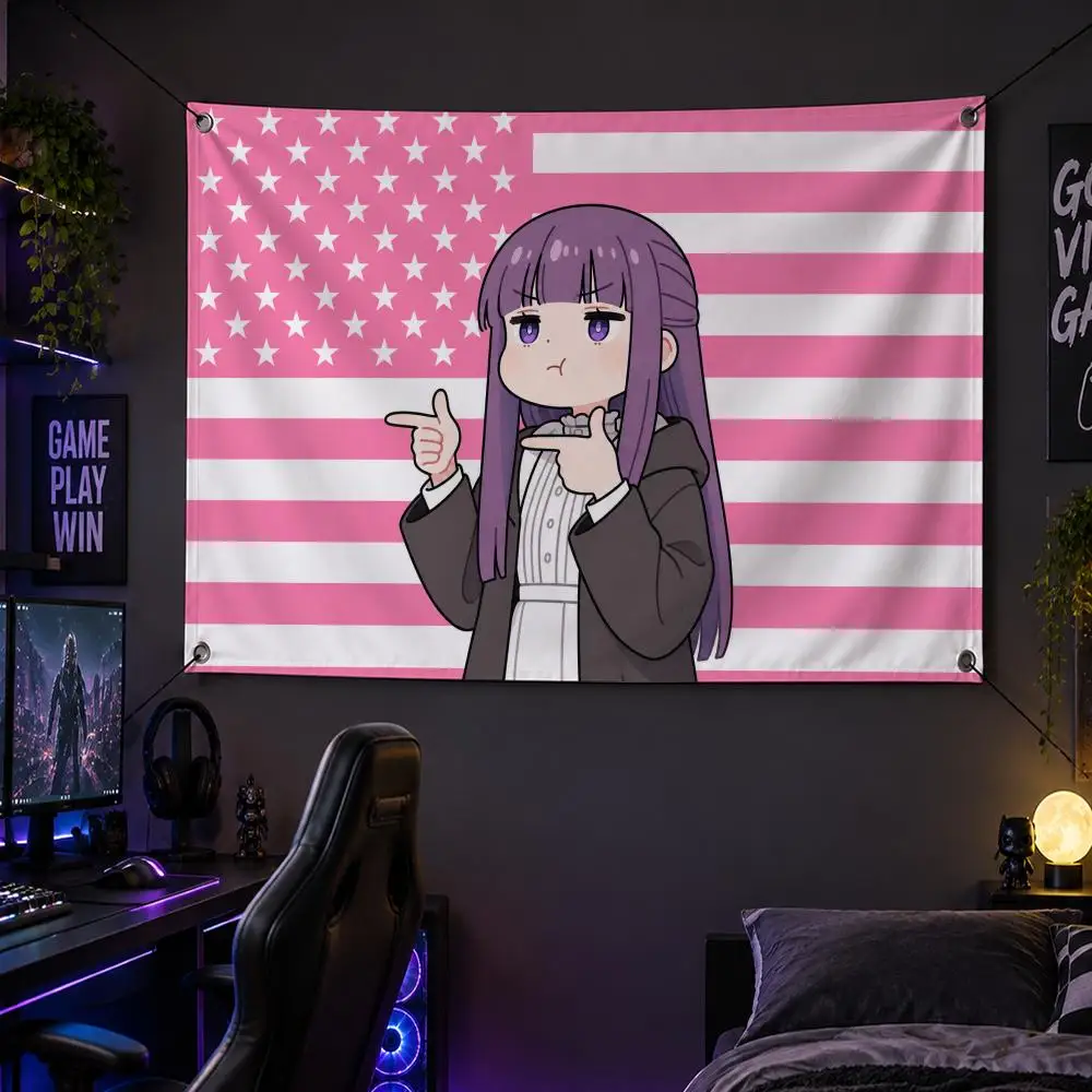 Anime Frieren: Beyond Journey's End Fantasy F-Fern Flags Banner Decor for Bedroom,Garden,Party,Club,Gaming Room,Garage Fan Gift