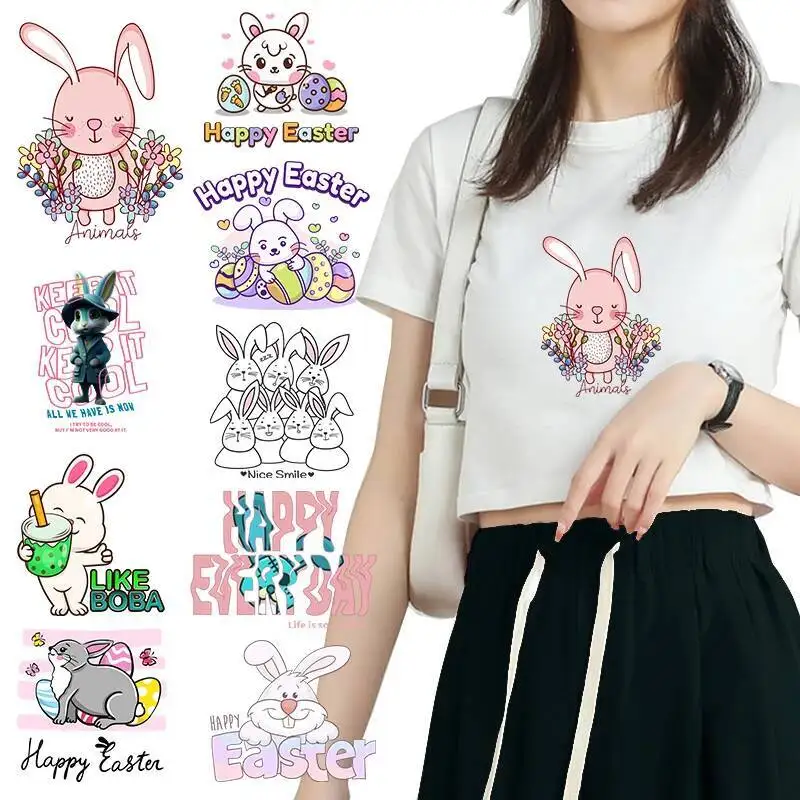 

Cute Rabbit DTF Heat Transfer Clothing Printing Animal Sticker DIY Decorative Girls' Clothing Letter Vinyl Stripe Hot Pressing