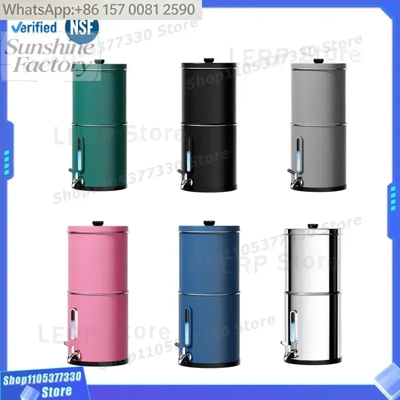 NSF Certified 304 Stainless Steel Gravity Fed Water Filter System Removes Fluoride Chlorine Bacteria Outdoor RV Use 3-Stage