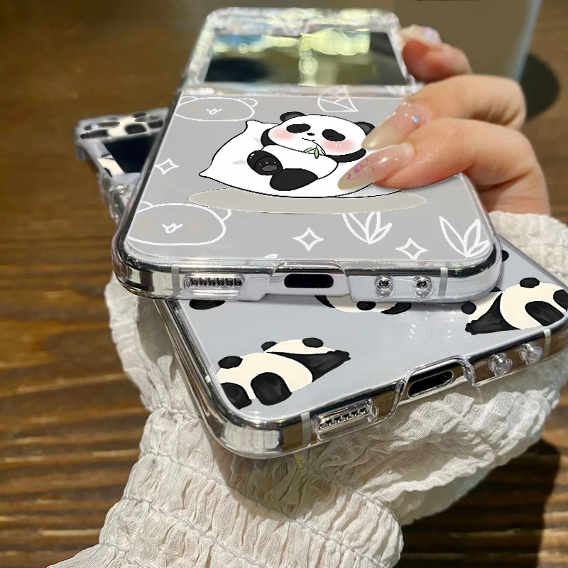 Cute Panda Pattern Case For Samsung Galaxy Z Flip7 FE Flip 8 7 6 5 4 3 Clear Hard Folding Phone Cover For Samsung Z Flip8 Flip6