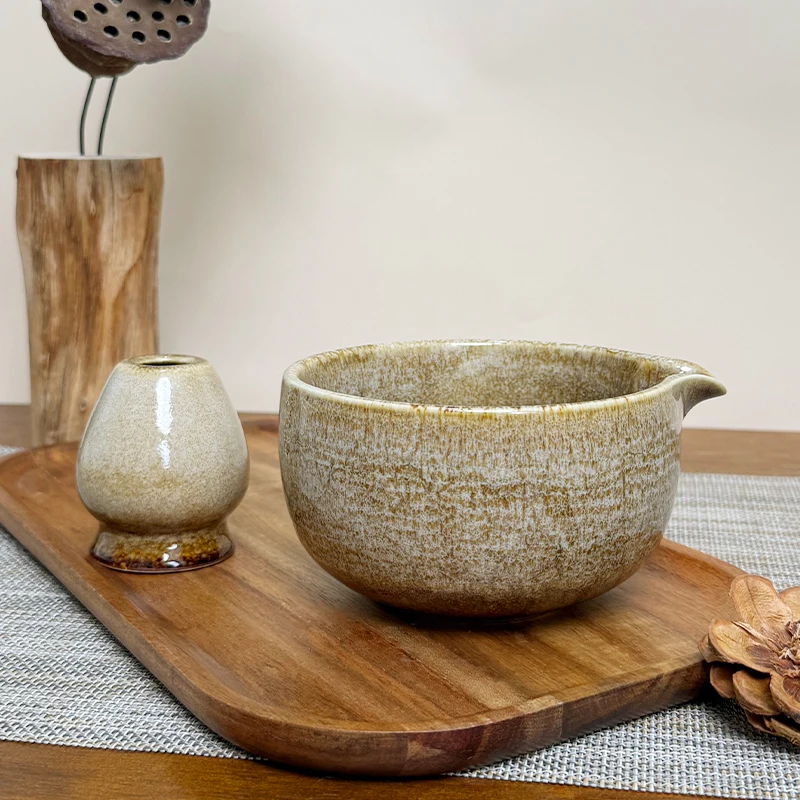 

2pcs Kiln Color Matcha Set Ceramic Matcha Bowl And Whisk Holder Set Japanese Tea Ceremony Song Dynasty Gift Box Matcha Kit