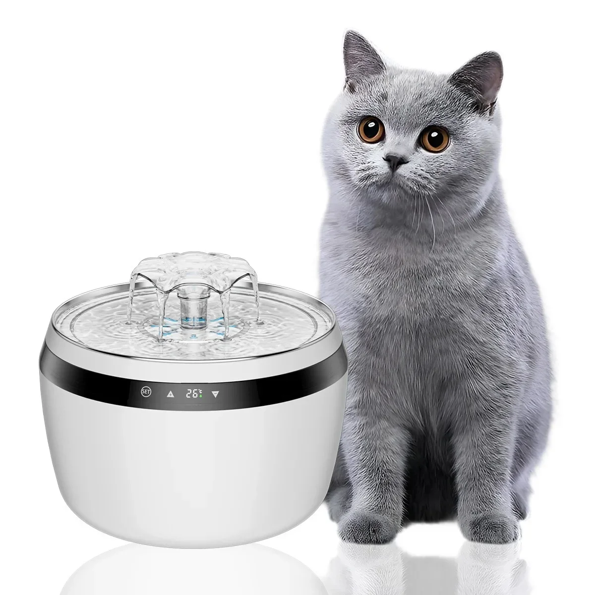 Stainless steel cat water dispenser, automatic sensing, wireless pump, super quiet pet water dispenser for cats and small dogs