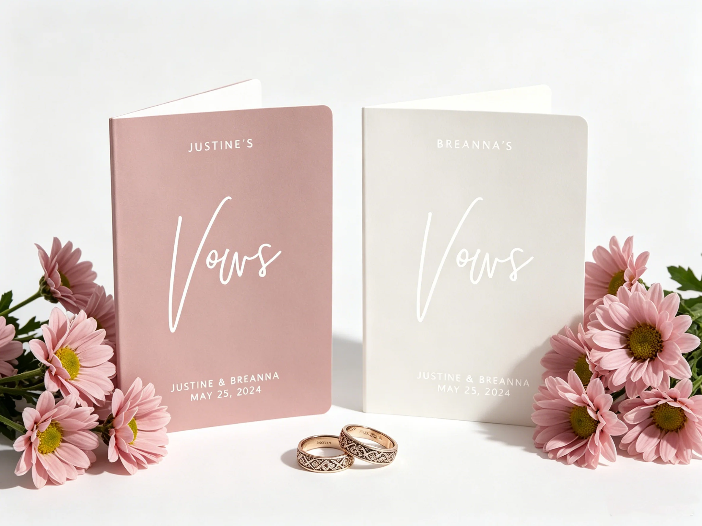 

Sunflower Vow Books, Custom Minimal Floral Marriage Promise Journals, His & Hers Ceremony Keepsake Gift for Bride and Groom
