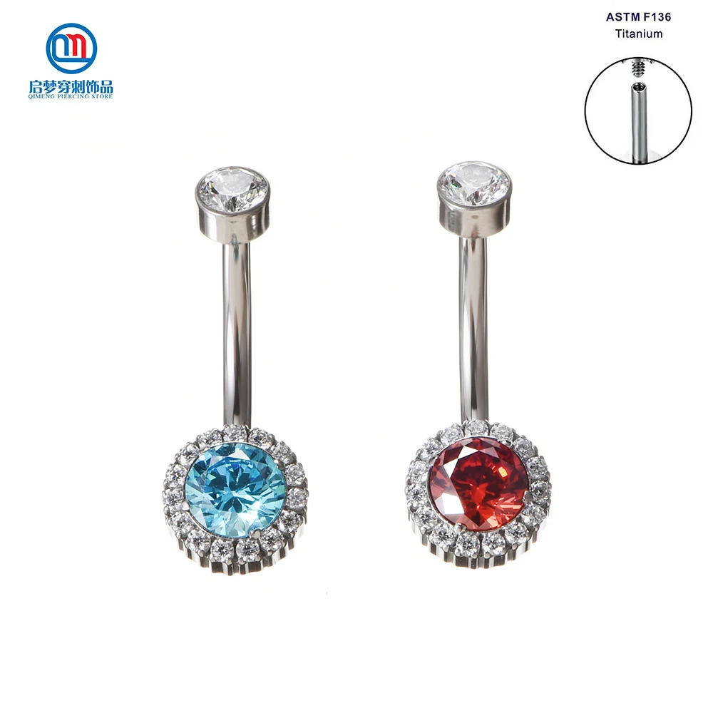 

QM ASTM F136 Titanium Internally Threaded Zircon Belly Button Ring Body Piercing Jewelry