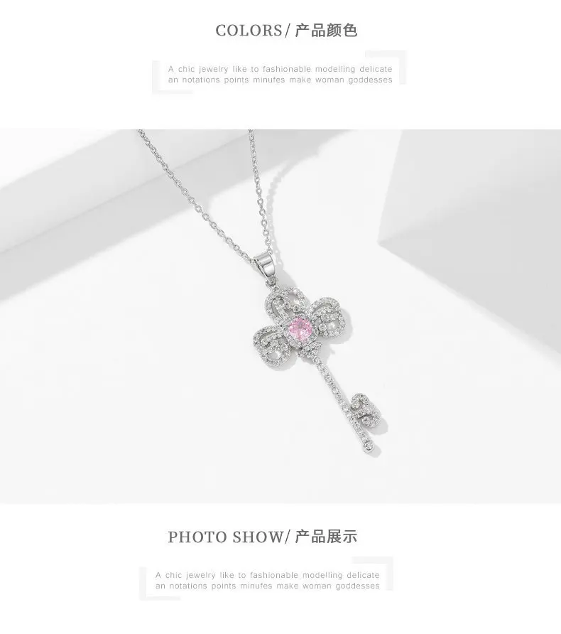 A one-shoulder necklace dress paired with a trendy and high-end designer key collarbone chain