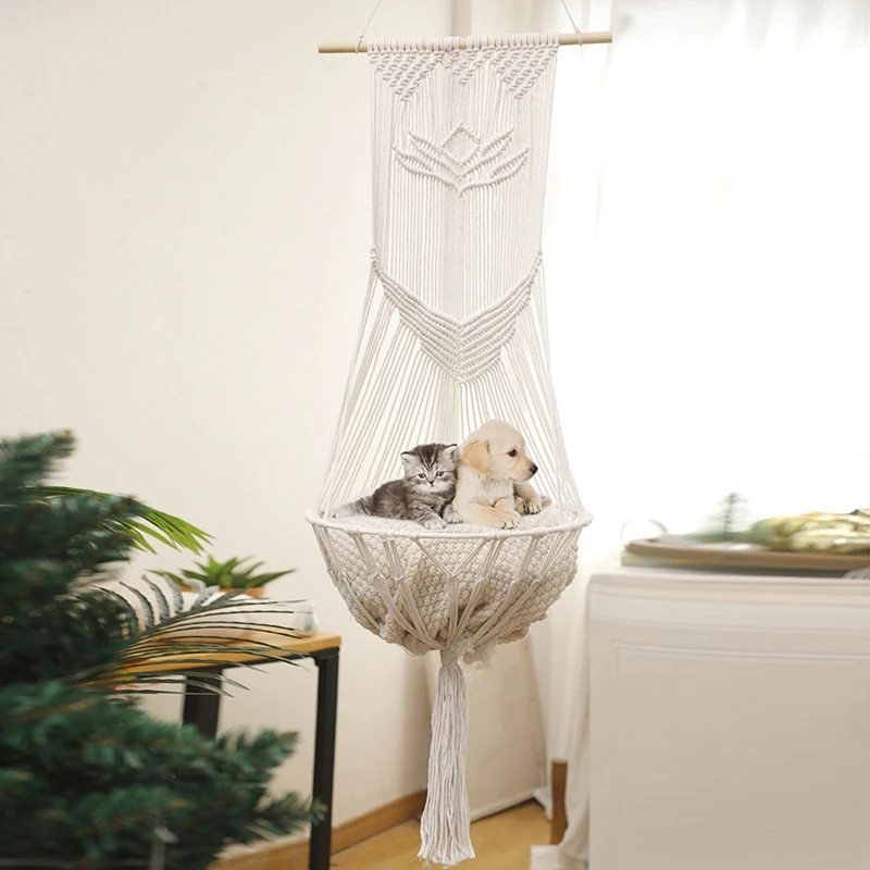 Nordic Style Hand-Woven Cotton Rope Hanging Cat Nest Fringe Tapestry Jianyue Home Furnishing Living Room Pet Hammock