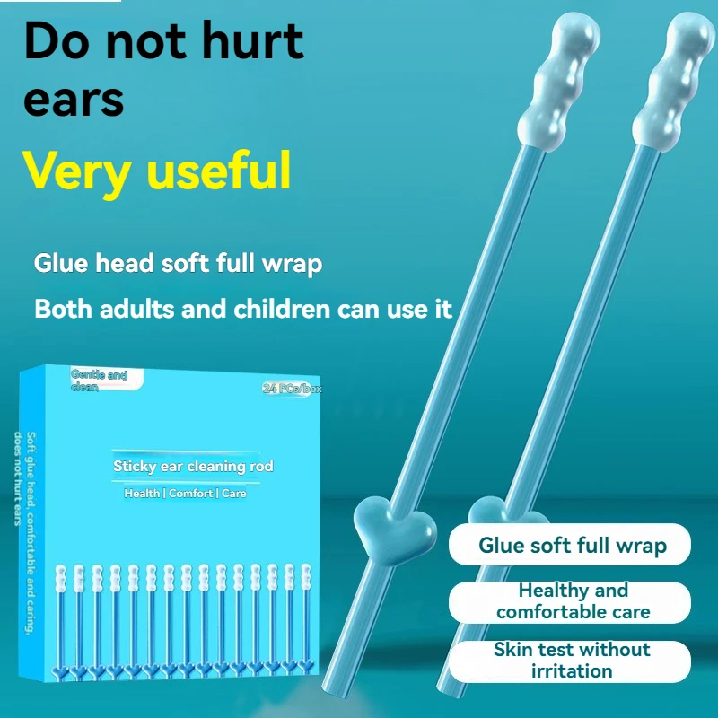 24Pcs/Box Silicone Ear Wax Remover Disposable Adhesive Ear Picks Sticky Earpicks S/L Reusable Ear Cleaner for Kids & Adults