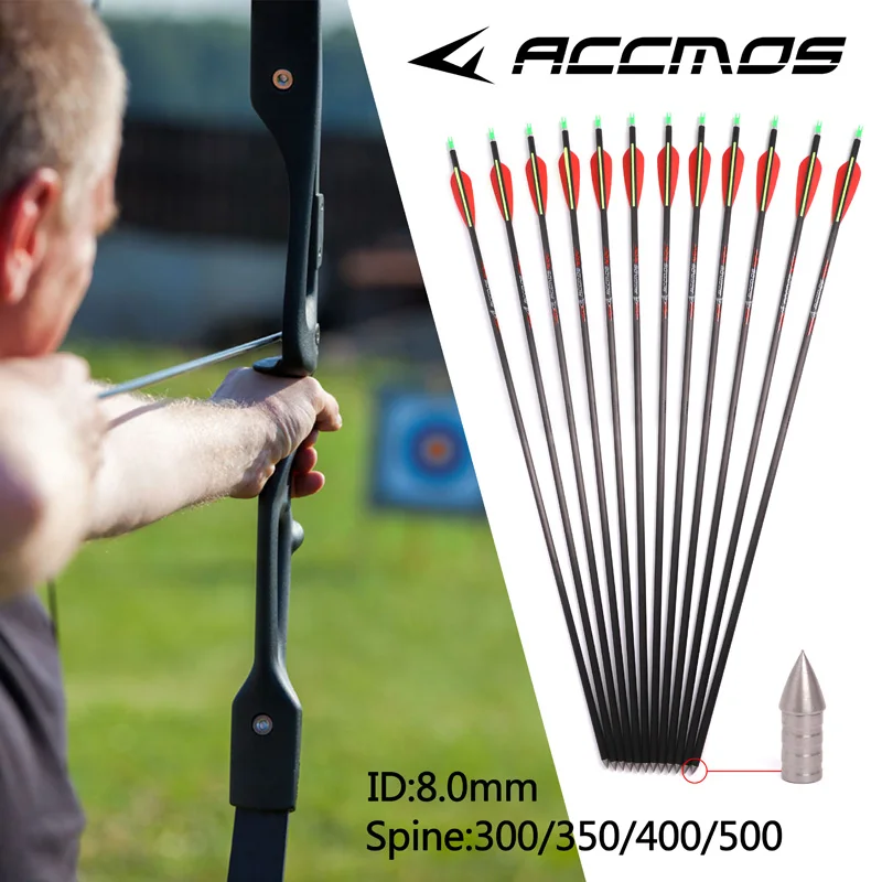 Pure Carbon Arrows ID 8 mm 32 inch Spine 300/350/400 Arrow Head 100Grains Archery for Indoor Competition Shooting 6/12pcs