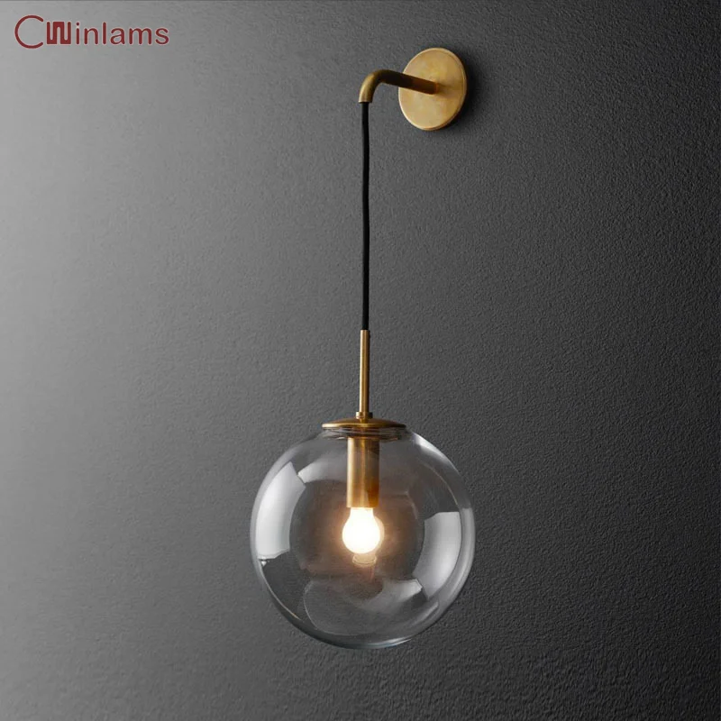 Post-modern Glass Ball Wall Lamp American Retro Simple Personality Bedroom Bedside Living Room Corridor Staircase Wall Lamp