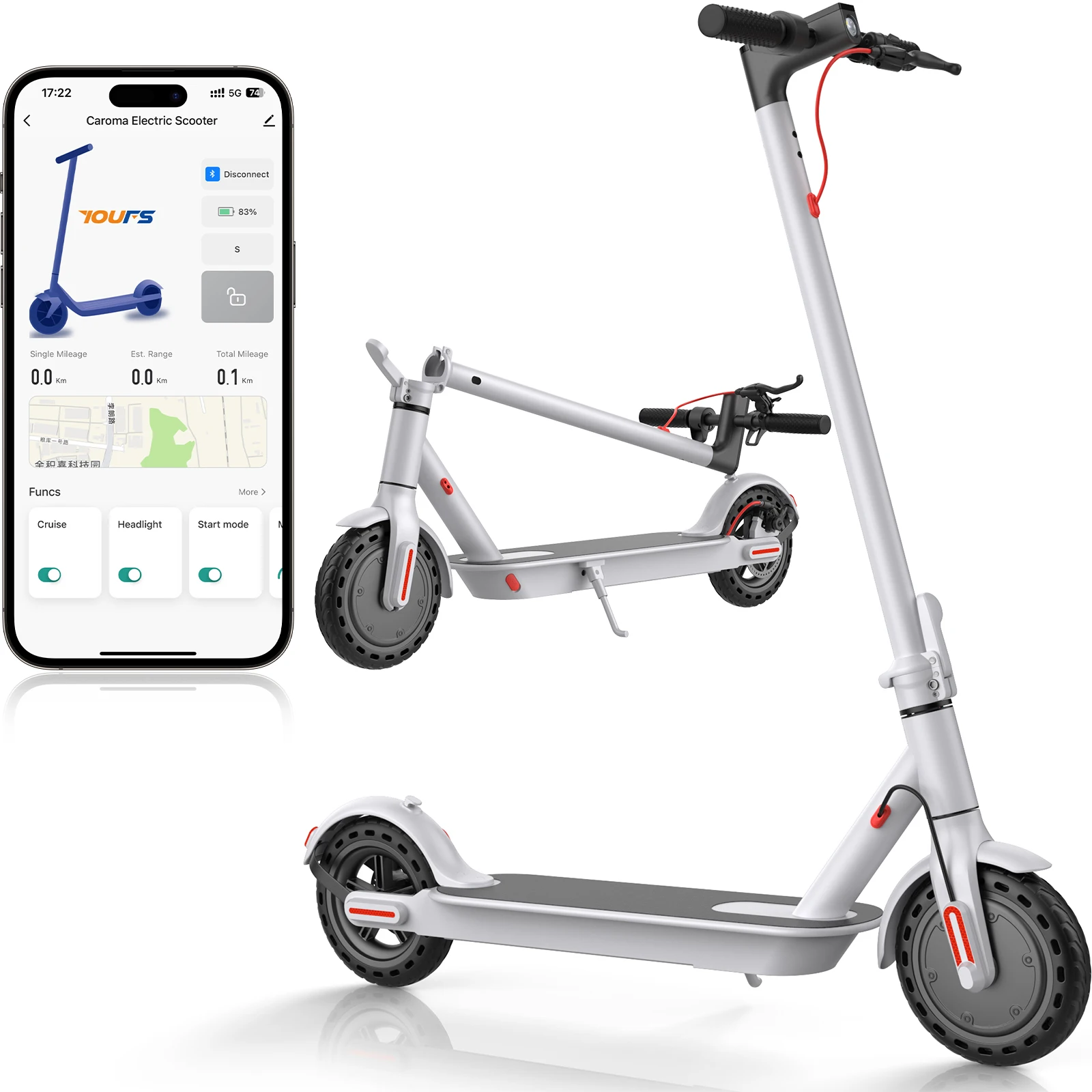 Caroma Electric Scooter, Peak 630W Motor, Up to 20 Mph, 18 Miles Long Range, 8.5