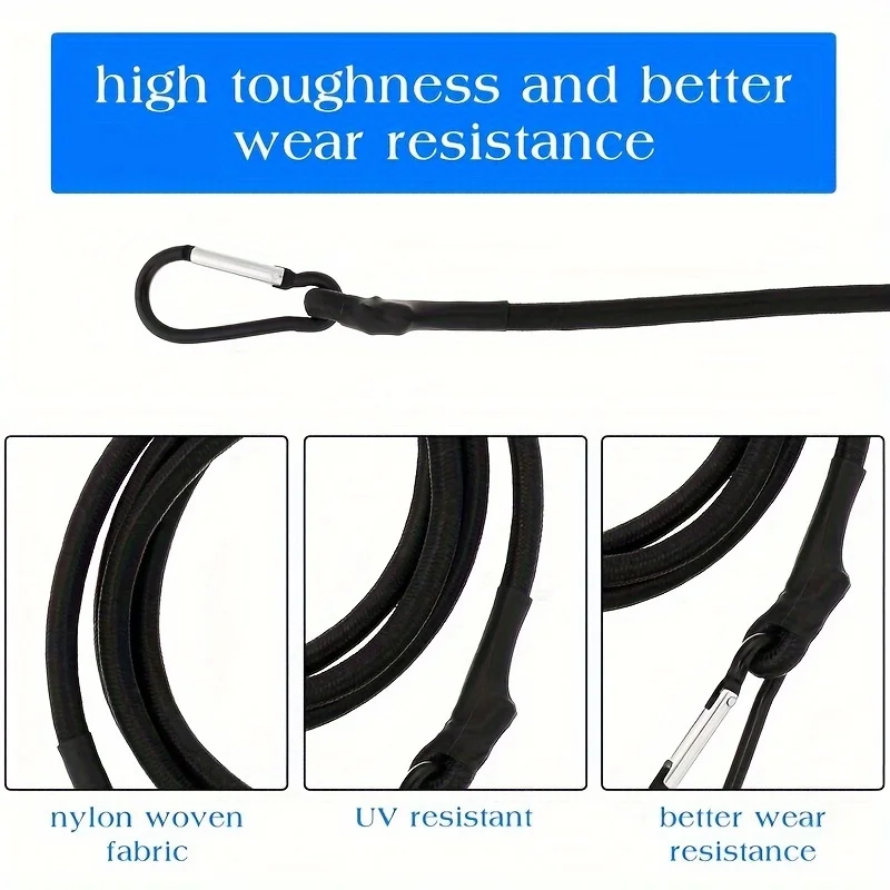 Heavy-duty bungee cord and hook, elastic rope, outdoor camping accessories, sturdy black straps for luggage, goods, cars, kayaks