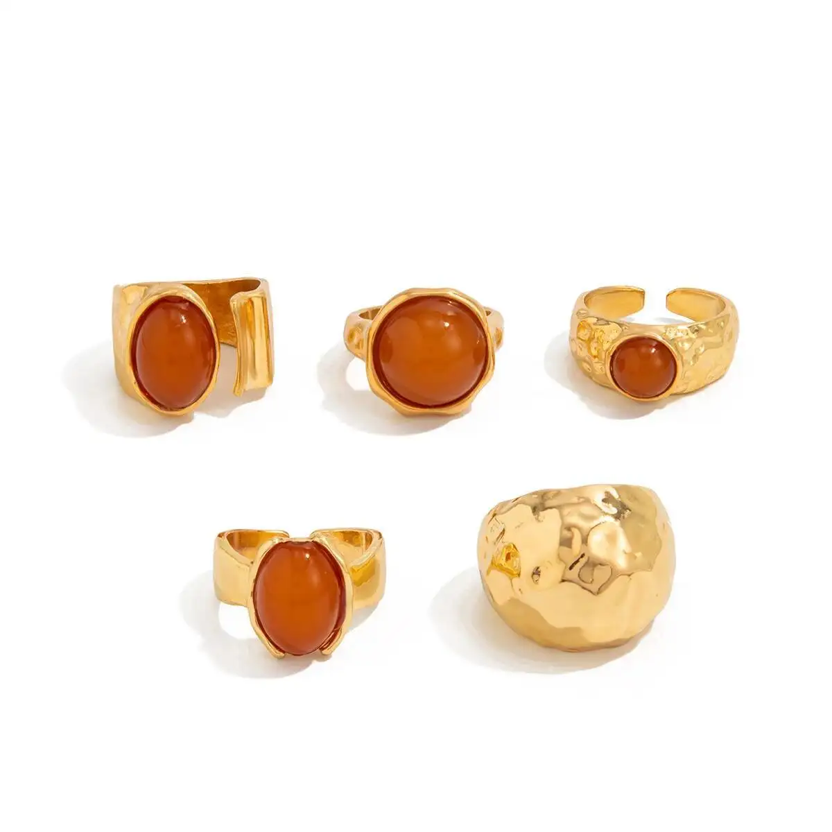 

Lacteo 5 Pcs/Set Exquisite Elegant Metal Chunky Thick Open Rings Fashion Creative Inlay Acrylic Rhinestone Ring Banquet Jewelry