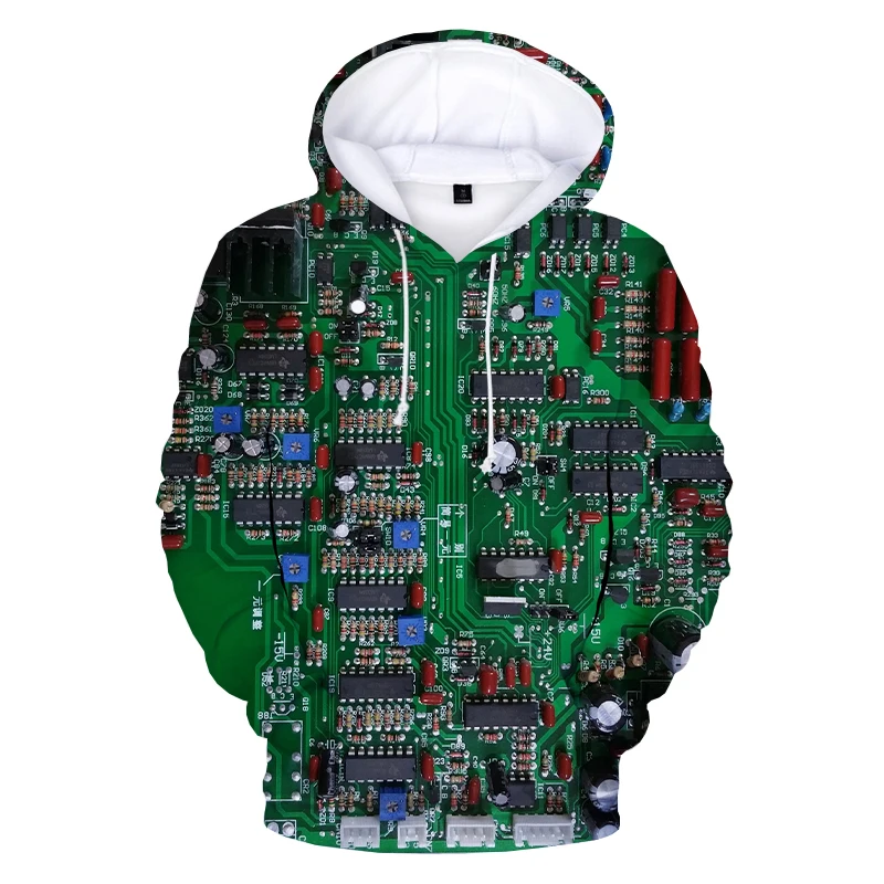 Sudadera con capucha para hombre, jersey con estampado 3D de placa de circuito de Chip electrónico creativo, estilo Harajuku, ropa de otoño, novedad