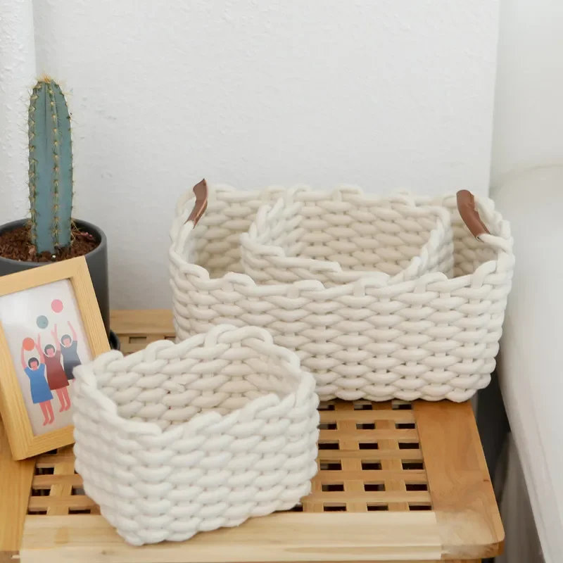 New Cotton Hand-woven Storage Basket Desktop Key Remote Control Organizer Nordic CottonRope Simple Style Sundries Storage Basket