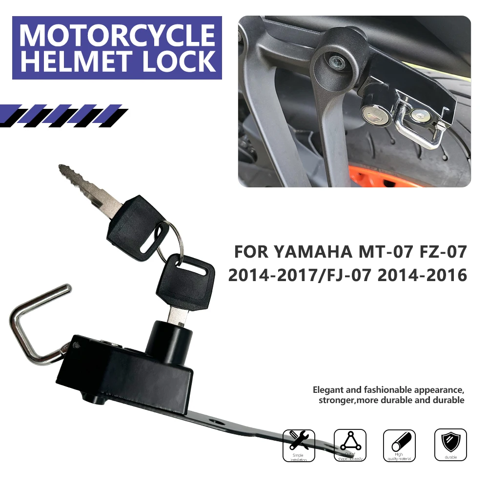

For Yamaha MT 07 FZ 07 FJ 07 MT-07 FZ-07 FJ-07 2014- Motorcycle Helmet Lock Mount Hook Side Anti-theft with 2 Keys Security MT07