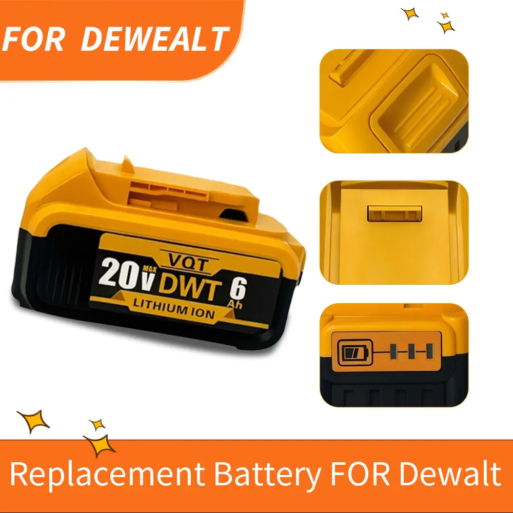 For DEWALT 20V Ah/6.0Ah Battery Pack, Compatible with 20V Max Tools, Long Lasting Lithium Ion, Fast 