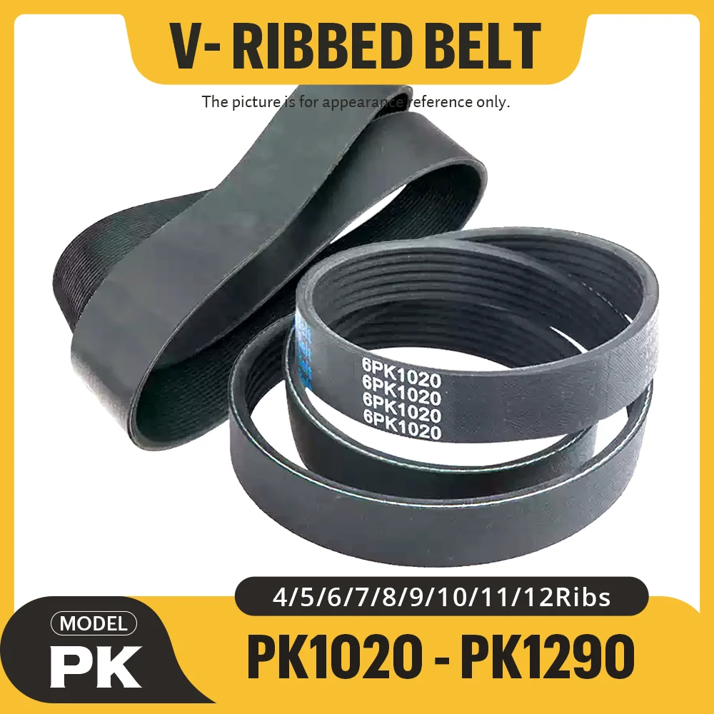 PK V-Ribbed Rubber Multi Wedge Belt Length=PK1020-PK1290 Ribs 4PK-12PK Suitable for Industrial Transmission Belts Free Shipping