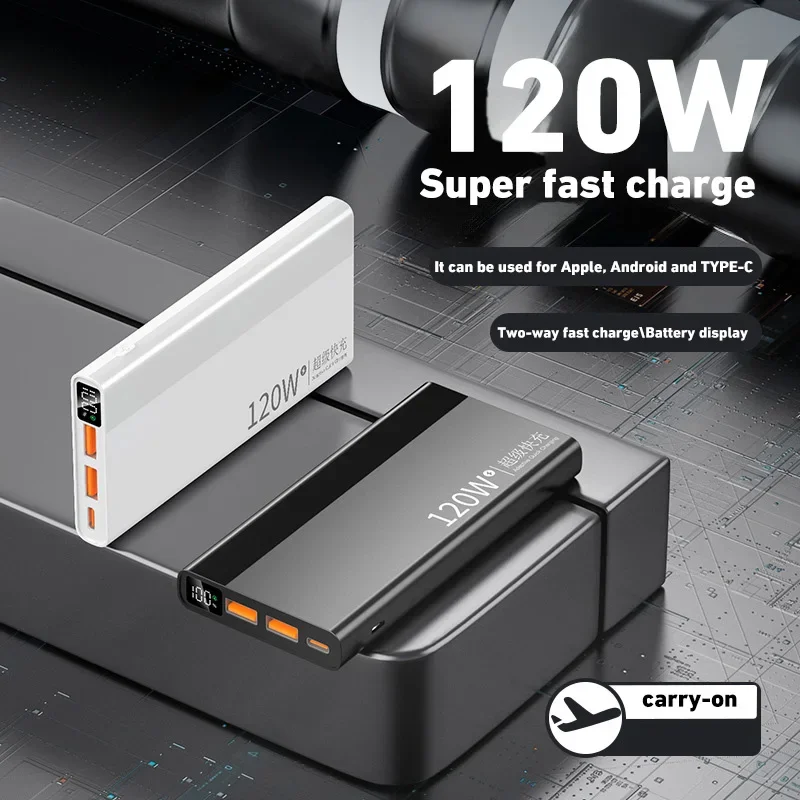 Lenovo New 120W  Fast Charge Powerbank 50000mAh High Capacity Power Bank Portable Battery Charger For iPhone Samsung Huawei