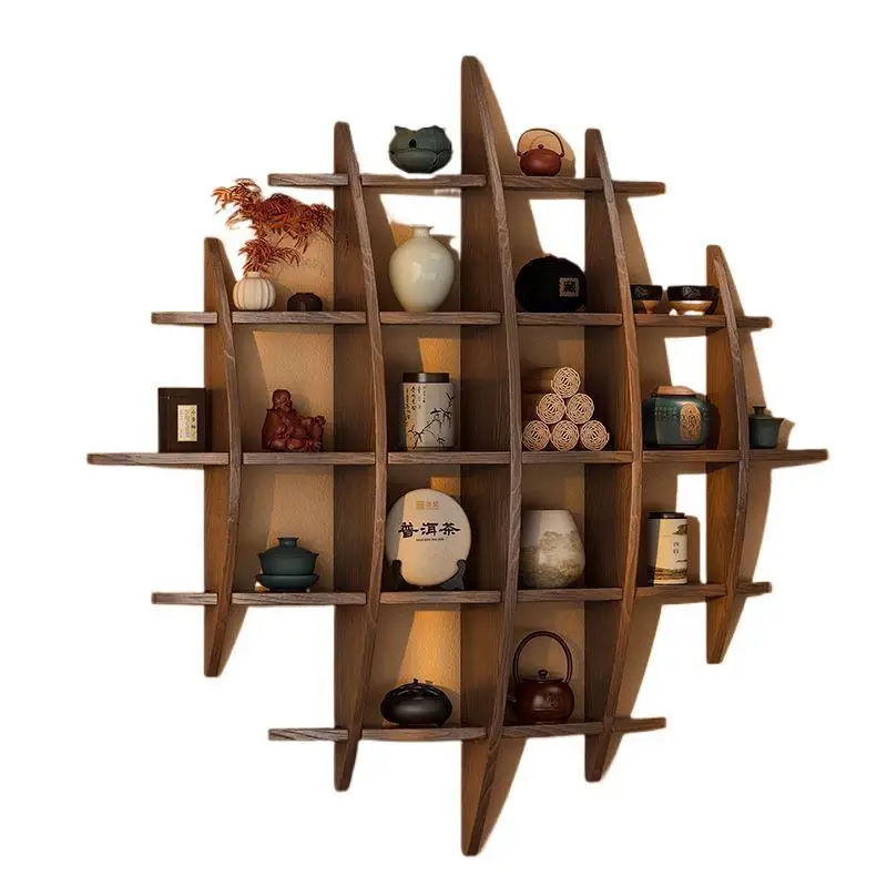 

Solid wood multi-grid shelves, wall-mounted multi-grid teapots and multi-treasure pavilion shelves