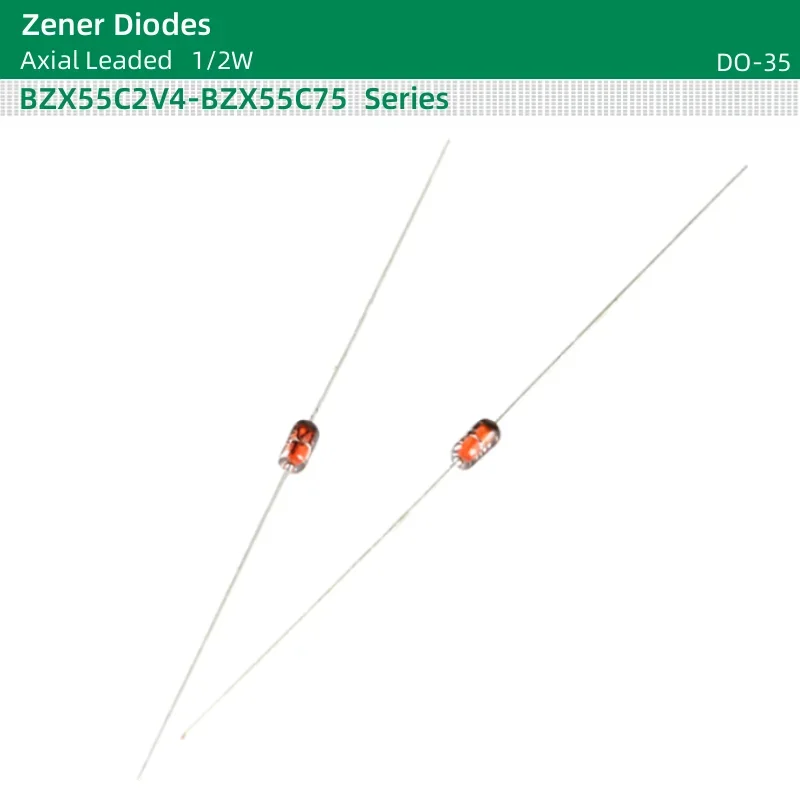 50 pçs/lote 1/2W Diodos Zener 0.5W BZX55C18/20V/22V/24V/27V/30V/33V/36V/39V/43V/47V/51V/56V/62V/68V/75V DO-35