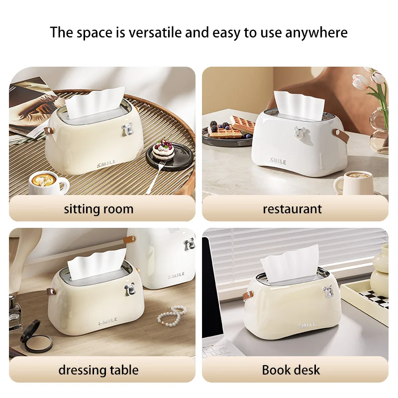 Cream Colored Trendy And Violent Bear Home Living Room With Handle Spring, Light Luxury, High-End Creative Desktop Tissue Box