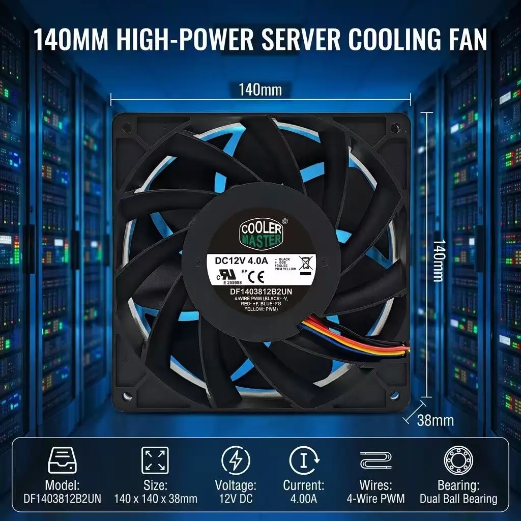 For DF1403812B2UN DC 12V 4A 14038 140x140x38mm 4Pin PWM Dual Ball Bearing Violent Server Inverter Chassis Cooler Fans