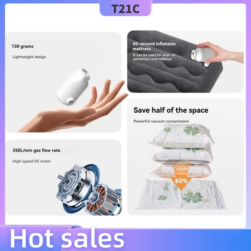 

T21C Portable Air Pump Camping Lantern Mini Electric Air Pump For Inflatable Mattress, Air Bed, Swimming Ring