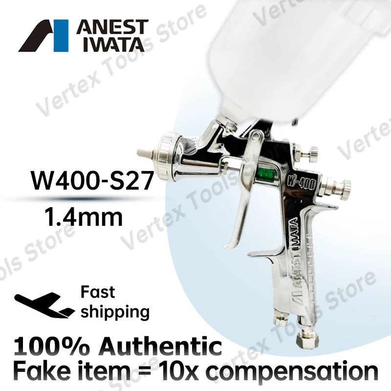 Iwata W400 Spray Gun 1.4mm Gravity Feed High Atomization Efficient Paint Airbrush for Vehicle Body Refinish Furniture Woodwork