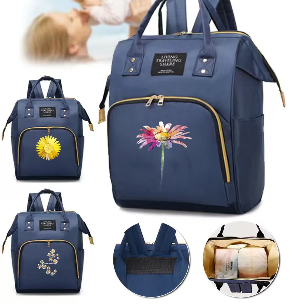 

Backpack Mommy Pack Large Capacity Compartments Zipper Portable Simple Daisy Pattern Casual Travel Storage Shopping Bag Unisex