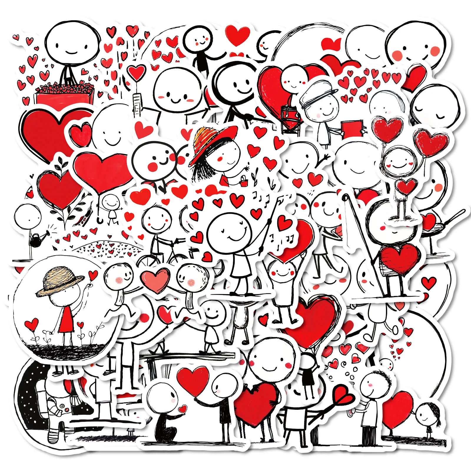 10/30/50Pcs Love Heart Stick Figure Waterproof Stickers Romantic Valentines Graffiti Decals Laptop Cup Notebook Guka DIY Decor