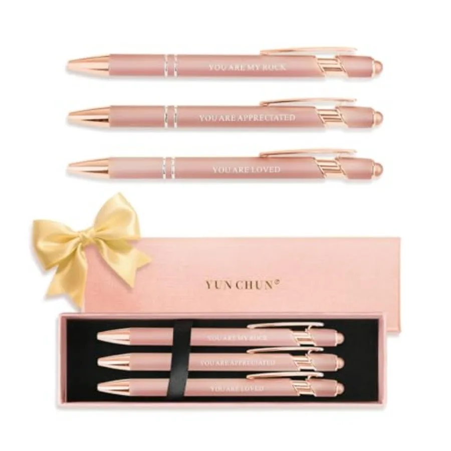 

YUNCHUN 3PCS Fancy Ballpoint Pen Sets Gifts for Mom, Cute Black Ink Pens with Appreciated Words, Elegant Nice Writing Pens for