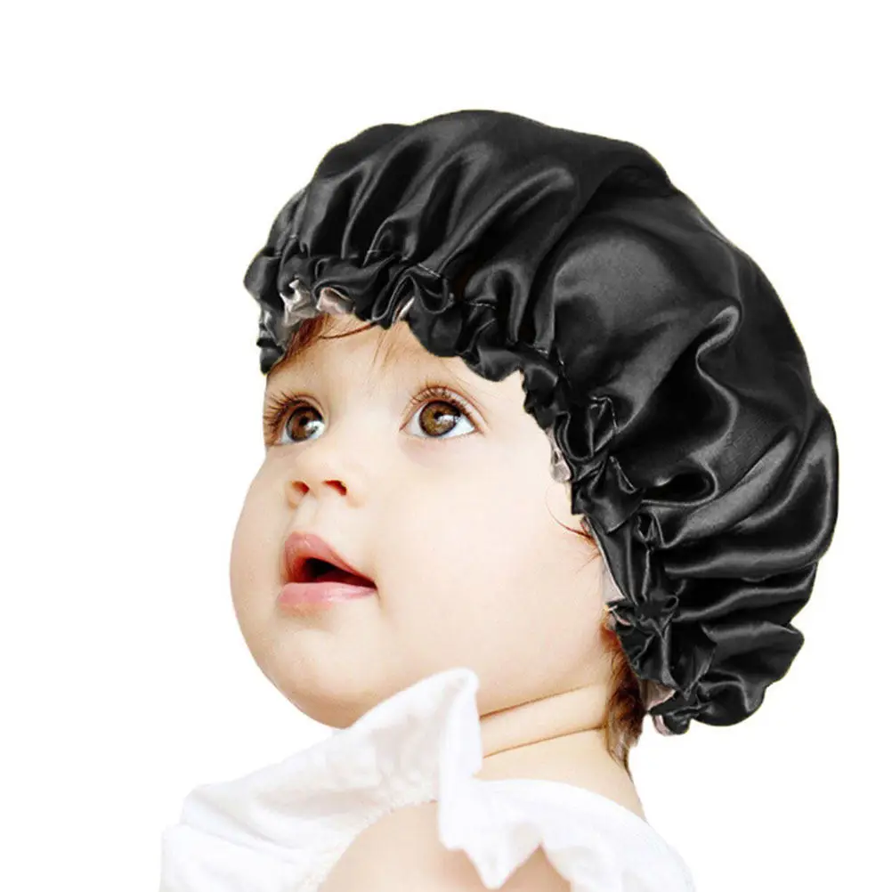 

Комплект из 2 детских эластичных регулируемых шапочек для сна из мягкого атласа для защиты волос на ночь, дышащие, удобные, для душа