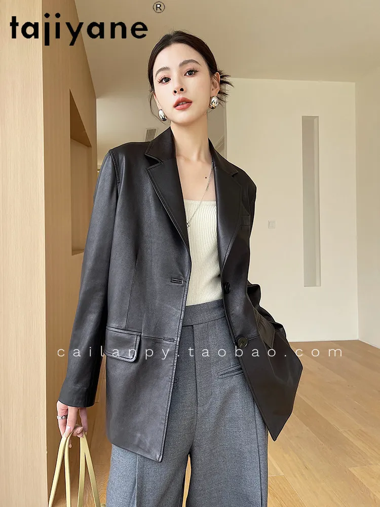TAJIYANE トップレイヤーシープスキンレザージャケット女性ファッションスーツコートプレミアム本革ジャケット 2026 春女性服 신상아우터