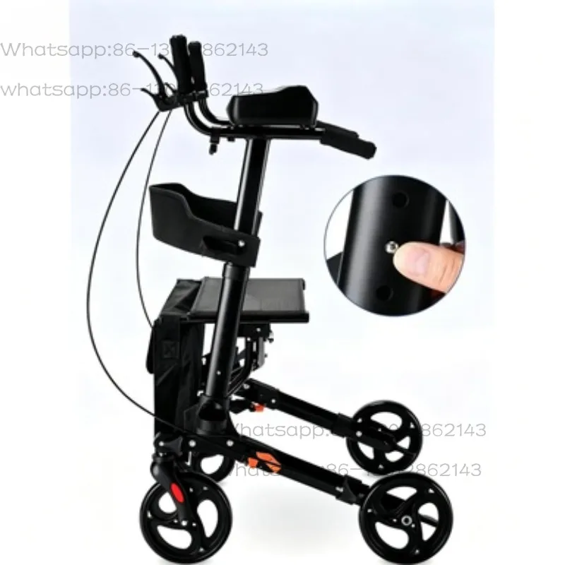 Aluminum Alloy Rollator Walker with 360° Swivel Wheels Height Adjustable Handle Post-Surgery Lumbar Support Rehabilitation Aid