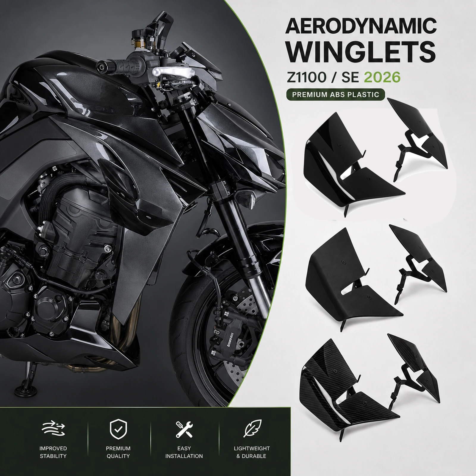 Side Downforce Spoilers Fairing Winglet For KAWASAKI Z 1100 2026 Z1100 SE 2026 Motorcycle Naked Side Front Aerodynamic Wind Wing
