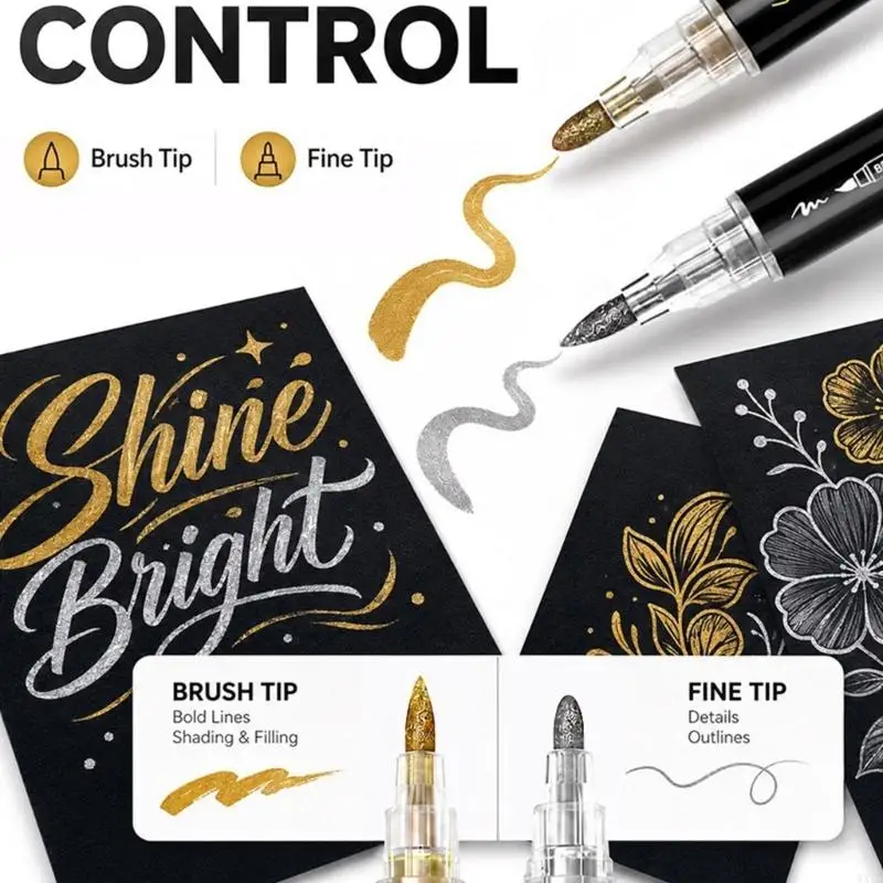 Greeting Card Acrylic Marker Set 12 Pack with Brush End and Fine Line End for Gift Labels, Journals, and Craft Lettering 