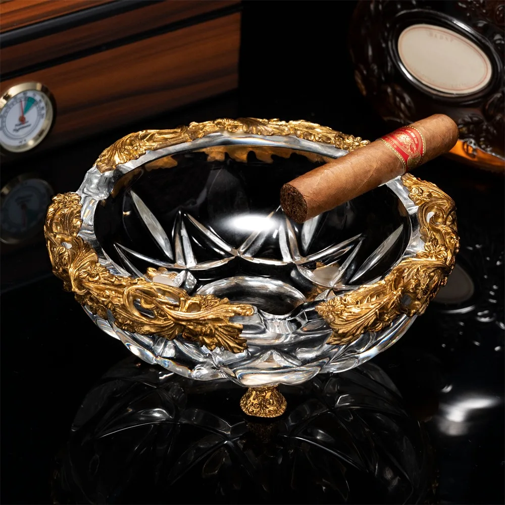 New Arrival Big Diameter Cigar Ashtray Custom Logo Crystal Glass Cigar Ashtray