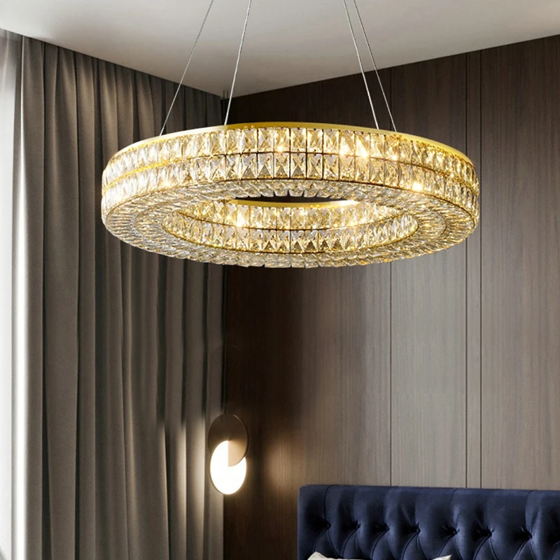 Modern Square Crystal Ceiling Chandelier for Living Room Columnar Crystal Hanging Pendant Lamp