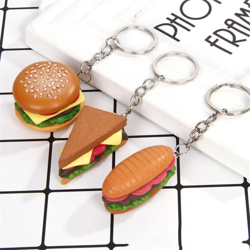 Hamburger Fast Food Keychain French Fries Simulation Hamburger Keyring Sandwich Novelty Simulated Food Key Chain Gift