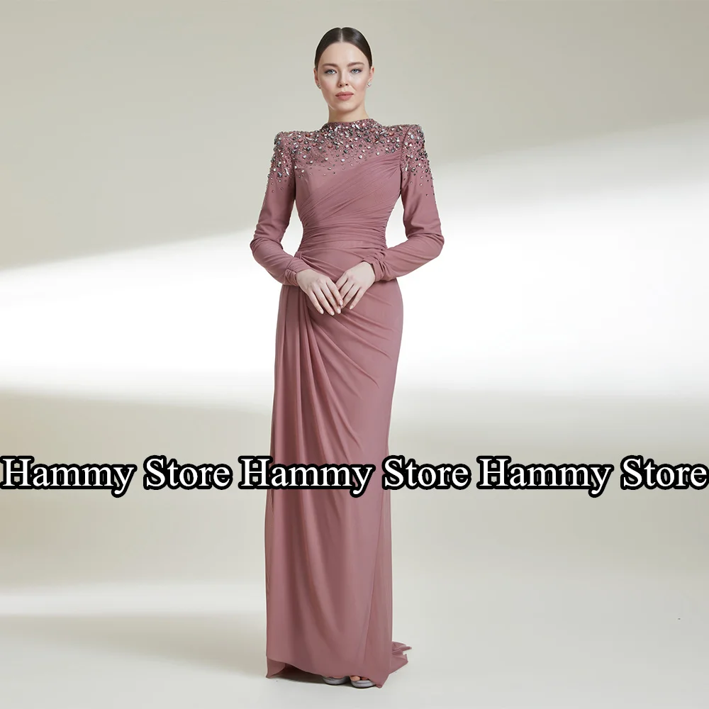 Muslim Evening Dress Islamic Prom Gown Customized Long Sleeves Beading Crystals Vestidos De Fiesta Formal Arab Party Dresses