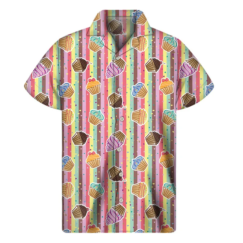 Camisa havaiana colorida masculina, camisa estampada em 3D, botão de lapela, blusa casual solta, moda de verão, tendência da moda