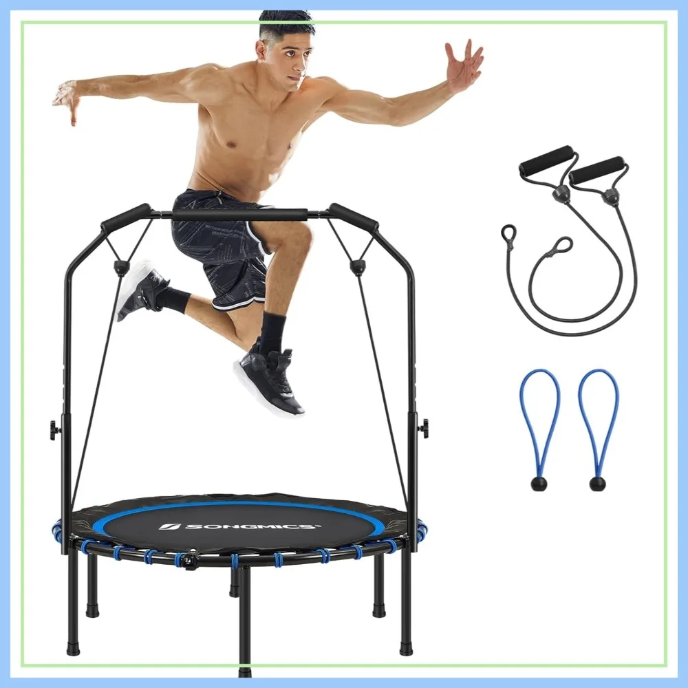 

40 Inch Mini Fitness Trampoline with Adjustable Handrail, Foldable Rebounder for Home Workout, Max Load 264.6 lbs