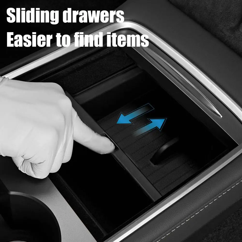 For Tesla Modely/3 Center Console Organizer Tray Interior Black Box Storage Accessories ABS Armrest Easy Material Insert Re E8E6