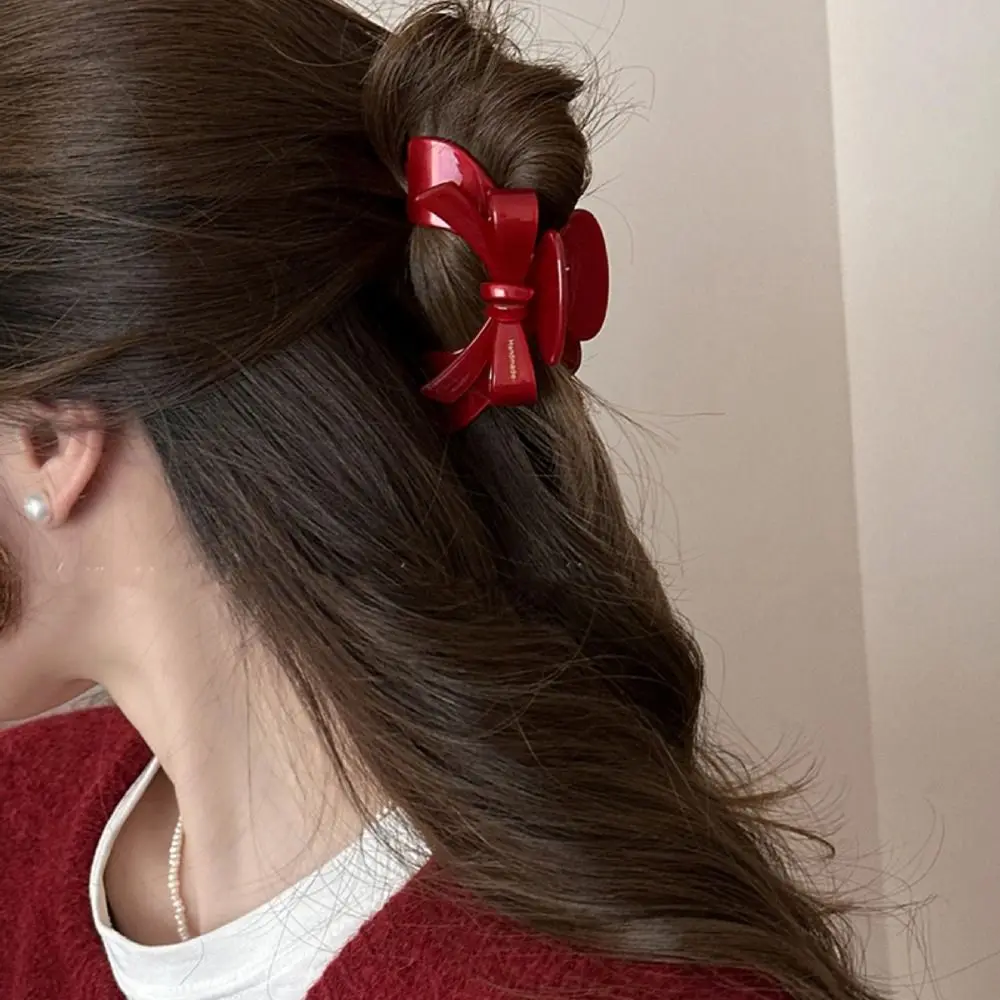 Fashion Acetate Acetic Acid Bow Hair Claw Bownot Letter Red Hair Clip New Year Red Cute Hairpin Bownot Grab Clip Daily