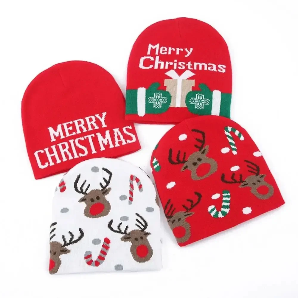 

Cute Acrylic Fabrics Christmas Knitted Hat Letter Keep Warm Embroidery Knitted Hat Thickened Christmas Elk Pullover Hat Women