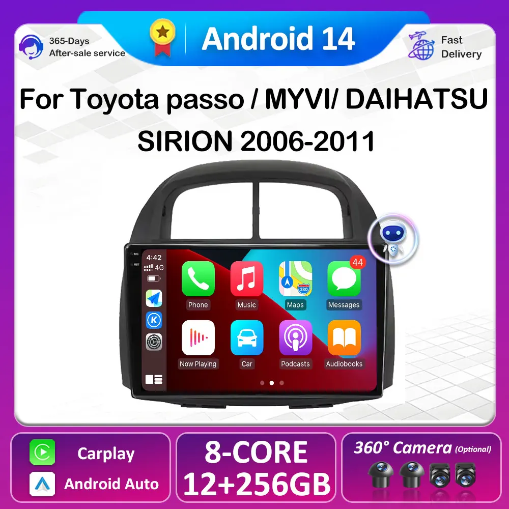 

Navigation Android 14 Stereo Car Radio Carplay Auto For Toyota passo / MYVI/ DAIHATSU SIRION 2006-2011 GPS Multimedia Player 4G