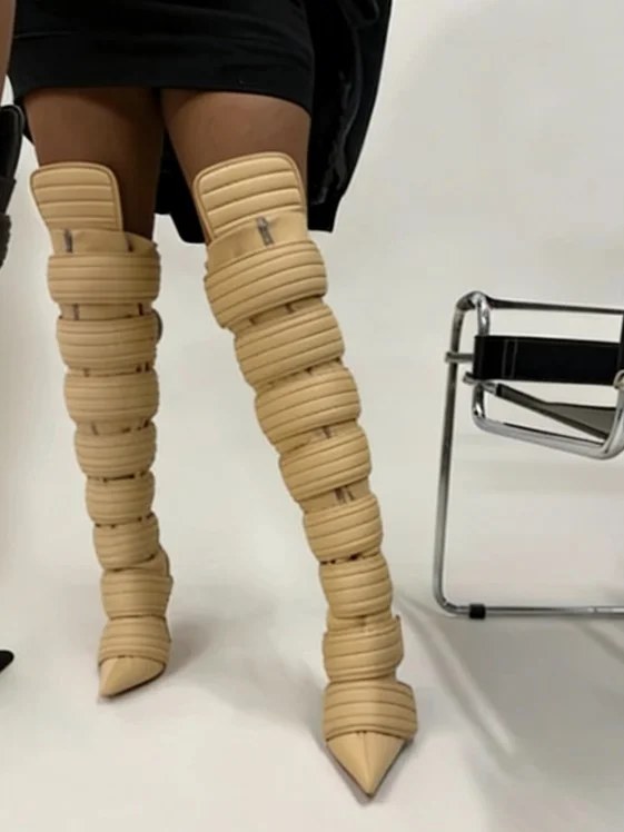 

Pointed Multiple Broadband Connections Women's Mid-calf Boots Stilettos Spring And Autumn Style Retro Style Luxury Women's Shoes